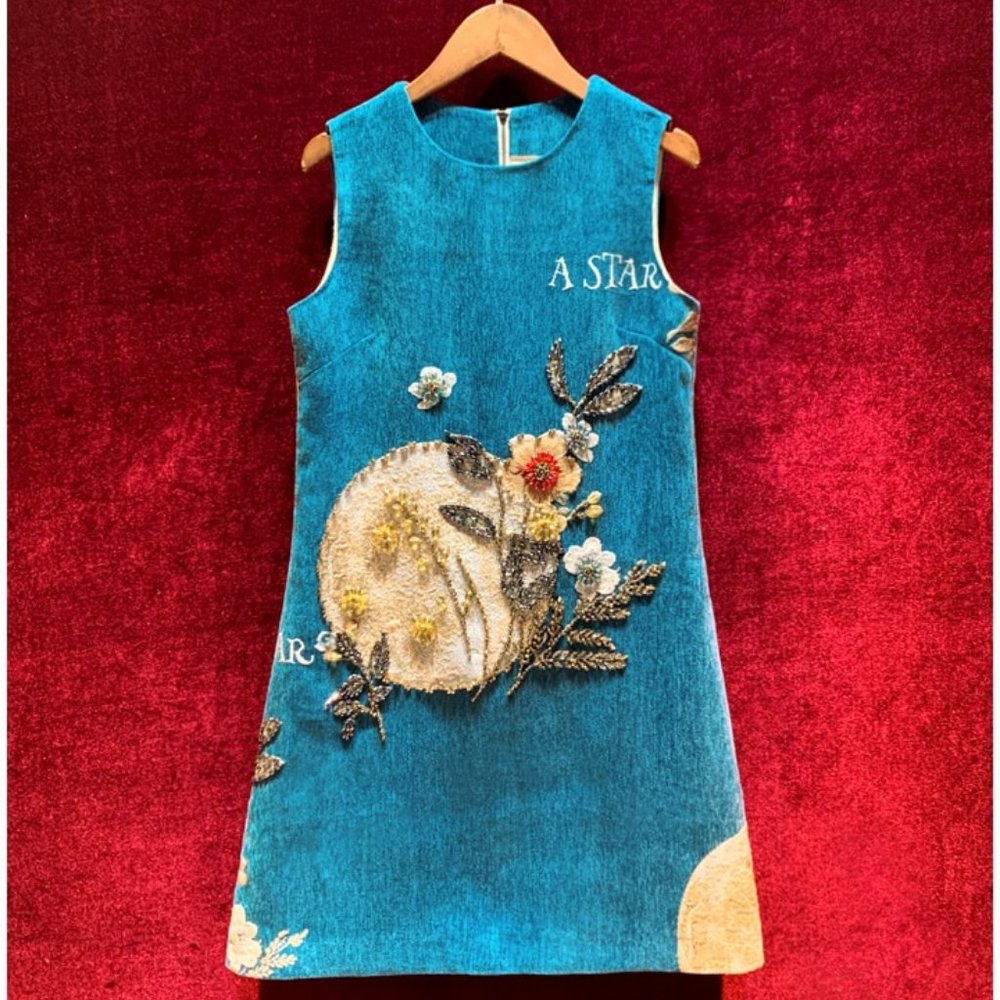 BLUE SKIES beaded mini A-line dress (Large)